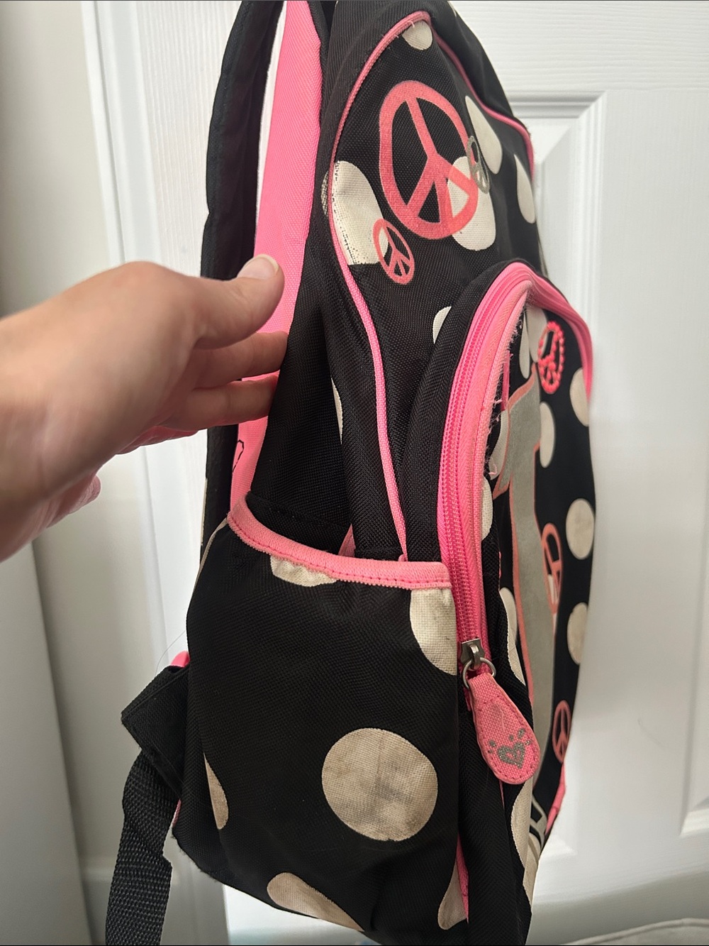 ☮️Justice Backpack - Black & Pink Polka Dots with Glitter J ☮️ - Picture 3 of 14